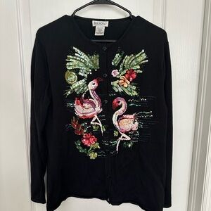 Paradiso Black Flamingo Embroidered Cardigan - 100% cotton